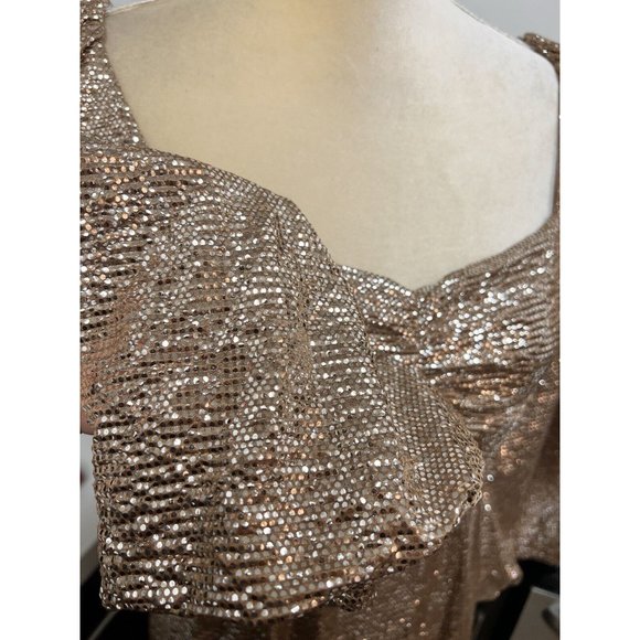 Show Me Your Mumu Sydney Gold Midi Dress Metallic Sparkles Size M Medium - Picture 7 of 11